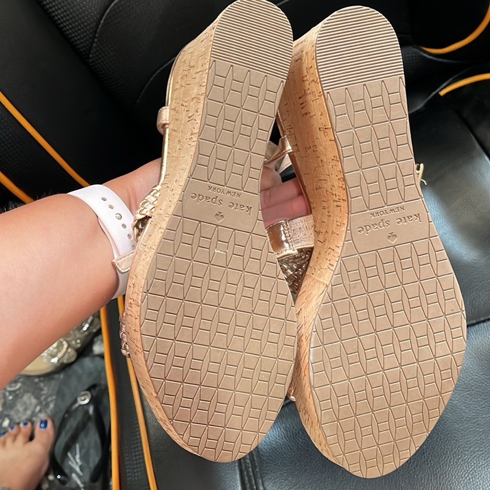 kate spade Rose Gold Woven Wedge Sandals - Picture 3 of 8